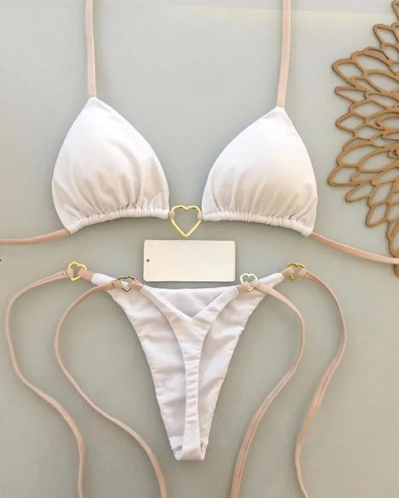 Solid Color Halter Bikini Set