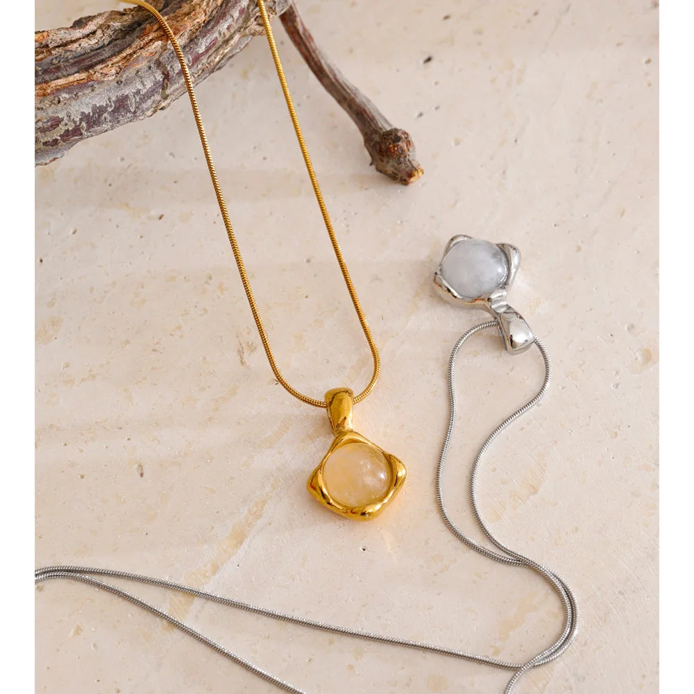 Gold Stone Pendant Necklace