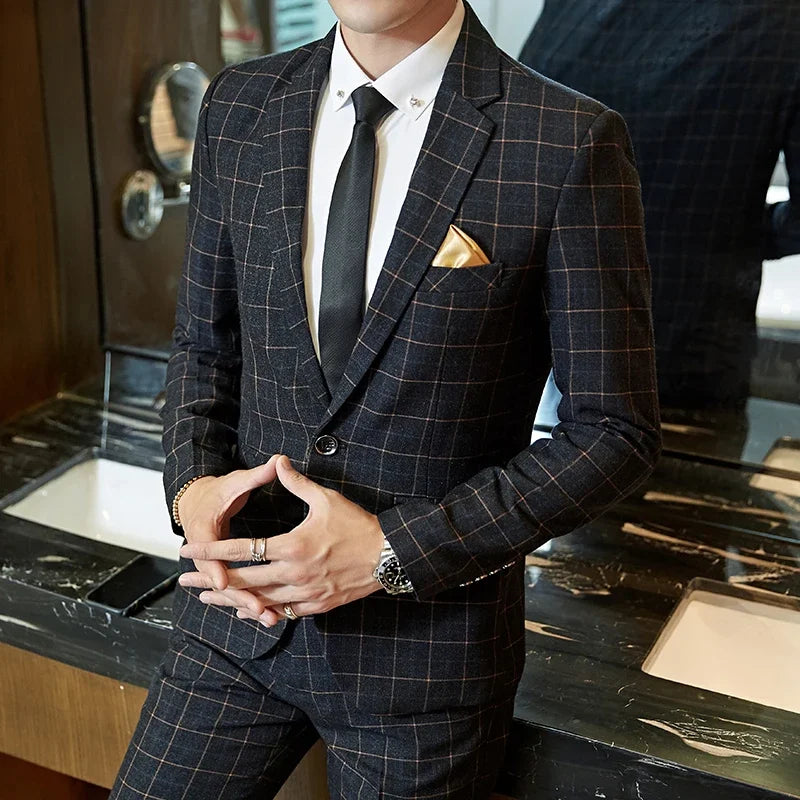 Plaid Gentleman Slim Banquet Suit