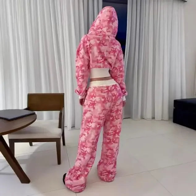 Women’s Y2K Pink Letter Graphic Zipper Sportswear Set