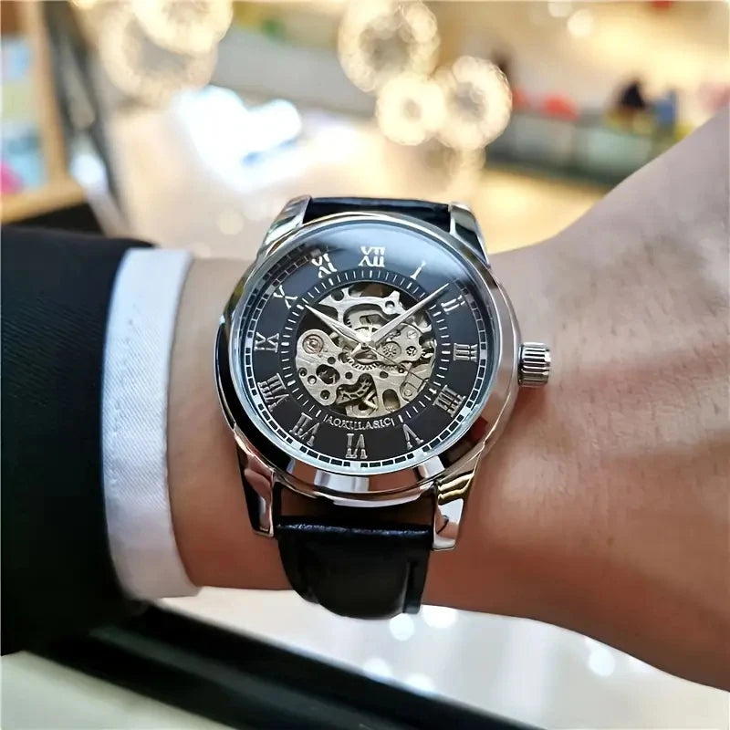 AOKULASIC Skeleton Leather Automatic Watch