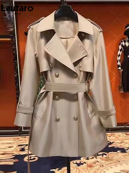 Women’s Khaki Satin Trench Coat with Belt