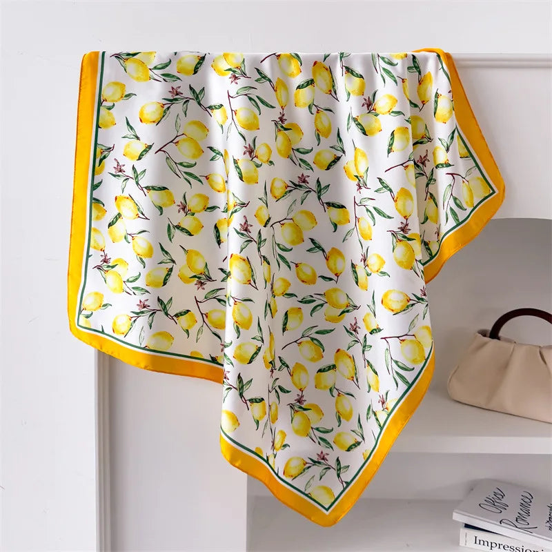 Yellow Lemon Print Silk Scarf