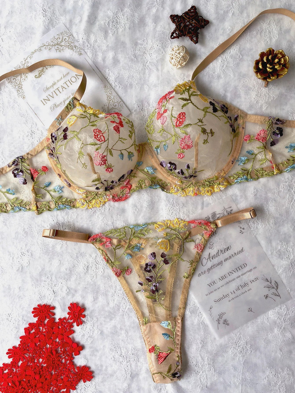 Floral Embroidery Lingerie Set