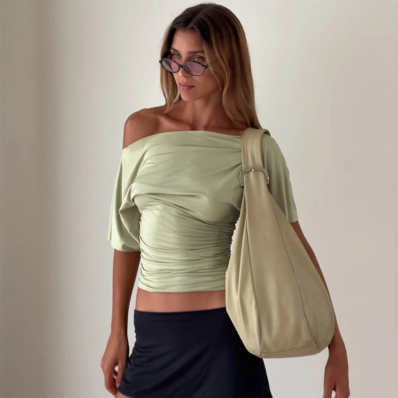 Polyester Solid Asymmetric Collar True-To-Size Fit Top