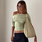 Polyester Solid Asymmetric Collar True-To-Size Fit Top