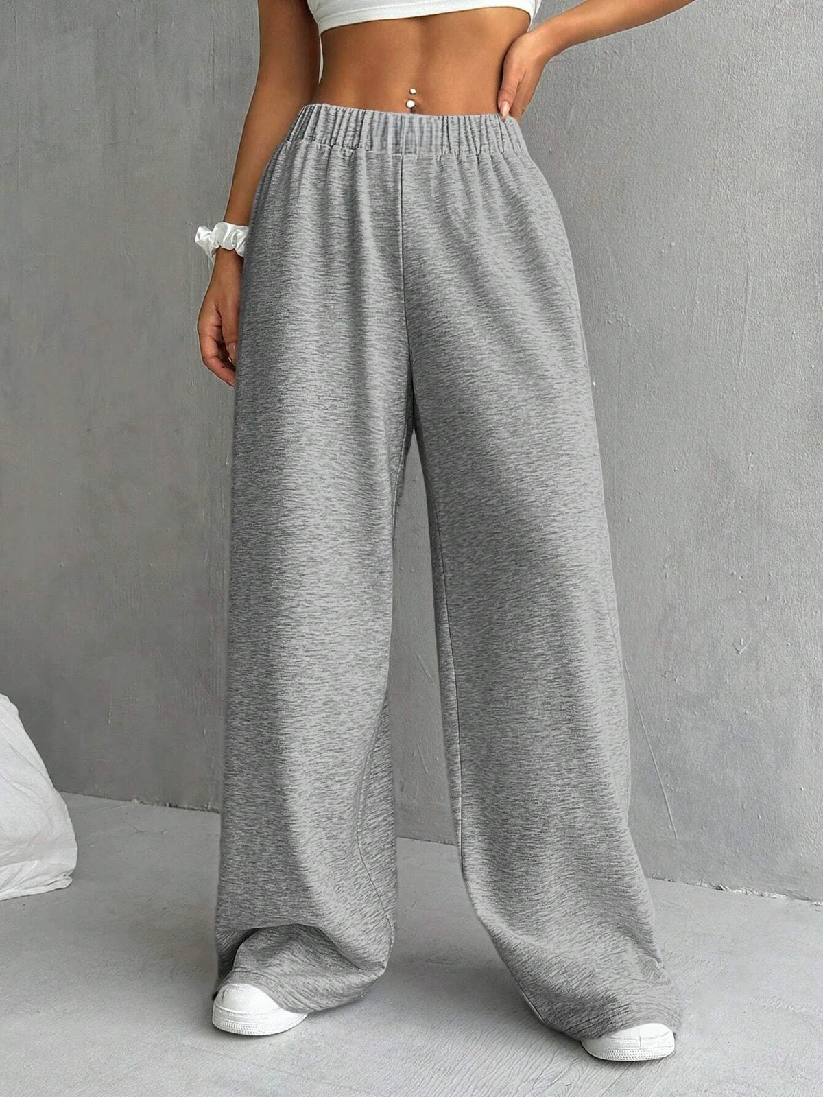 Solid Wide-Leg Ankle Pants