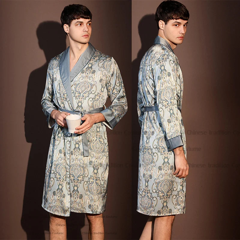 Satin Robe Sleepwear Print Bathrobe