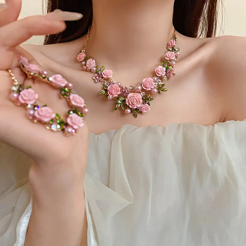 Crystal Pearl Necklace Set