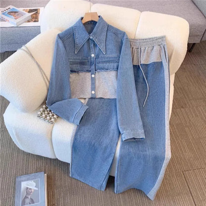 Denim Splice Pant Set