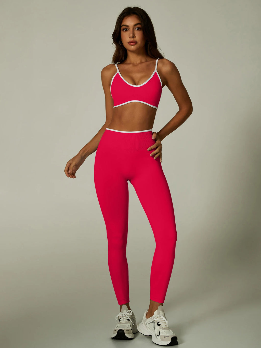 Nylon Solid Elastic Waist Two-Piece Yoga Set