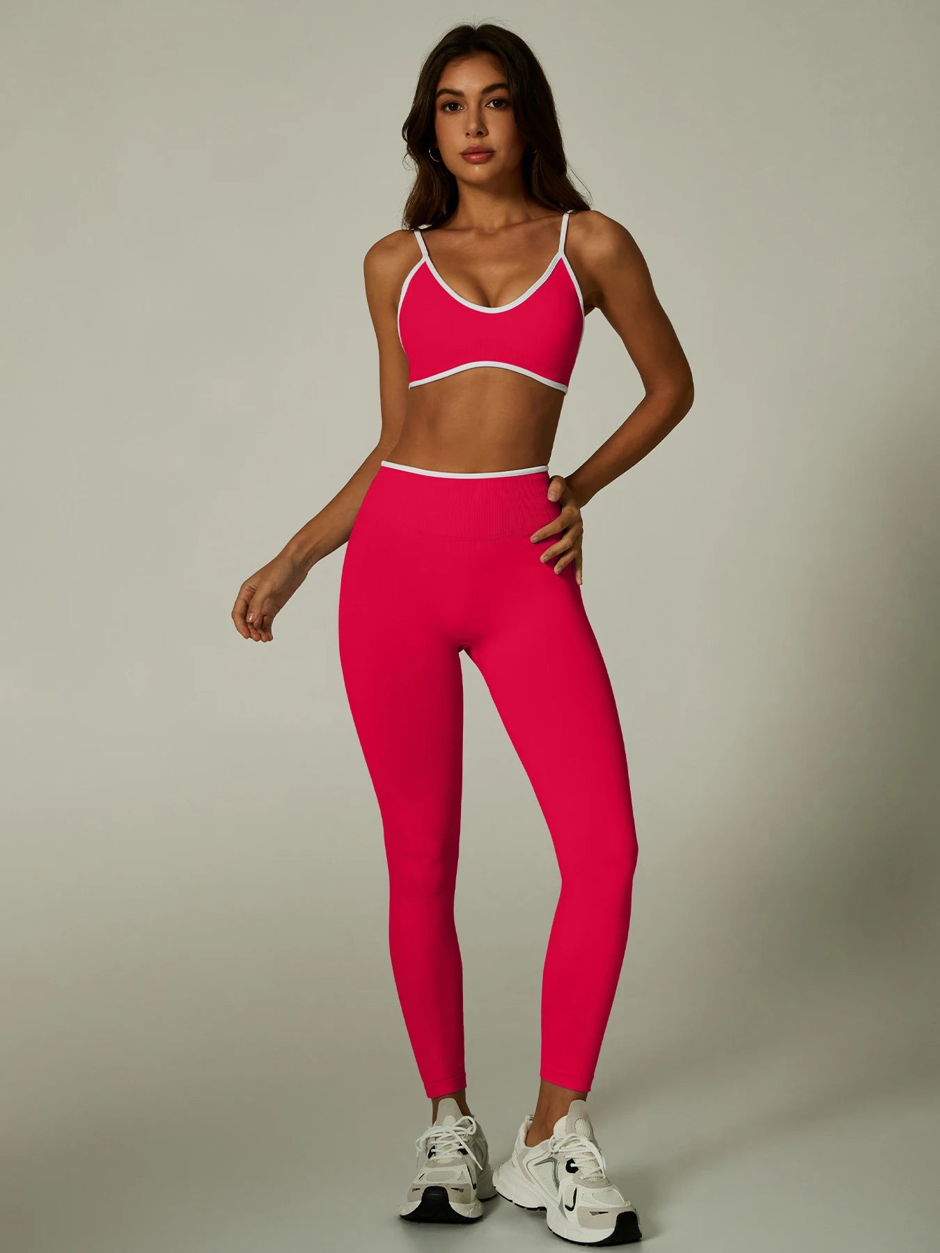 Nylon Solid Elastic Waist Two-Piece Yoga Set