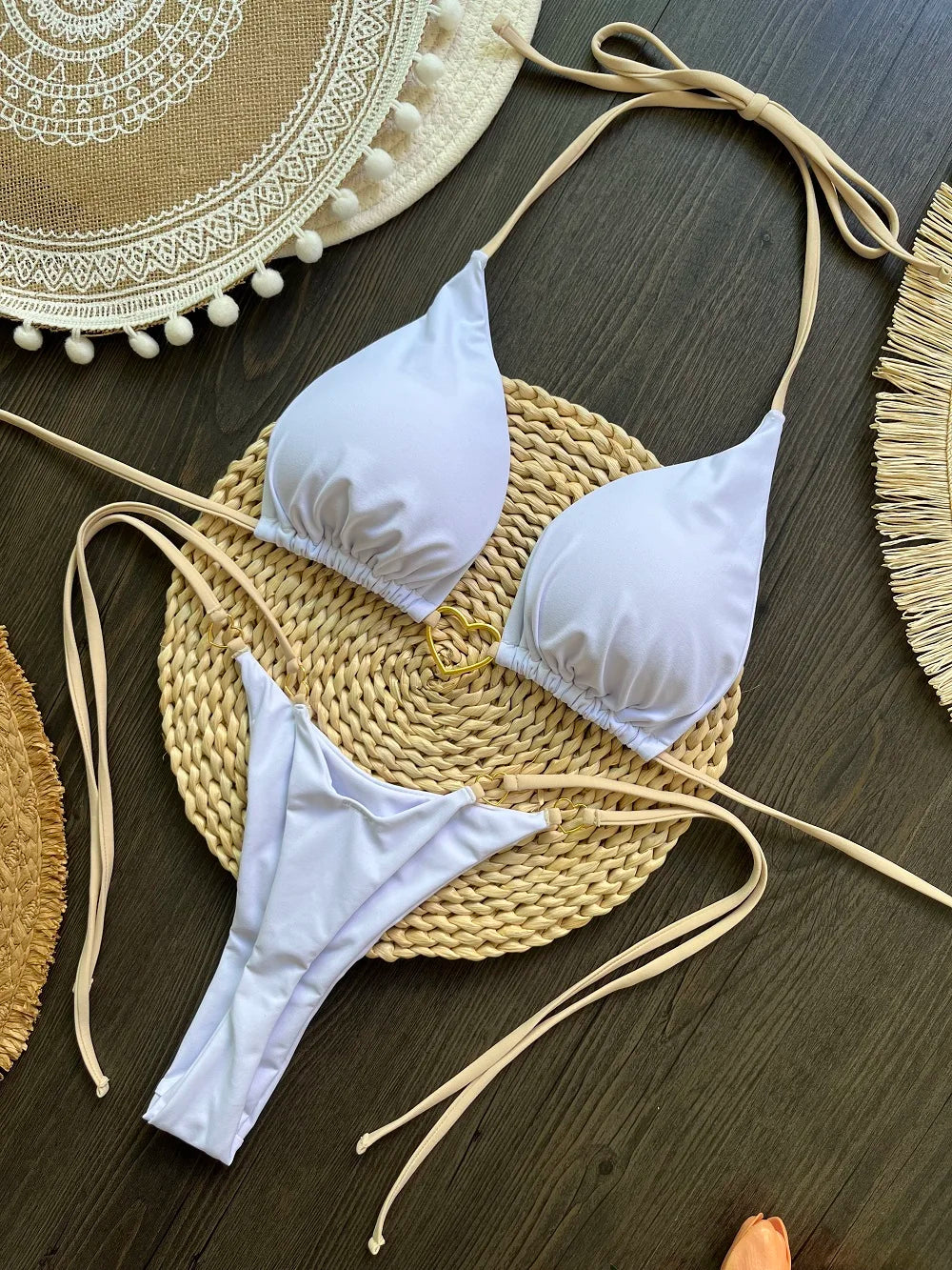 Solid Color Halter Bikini Set