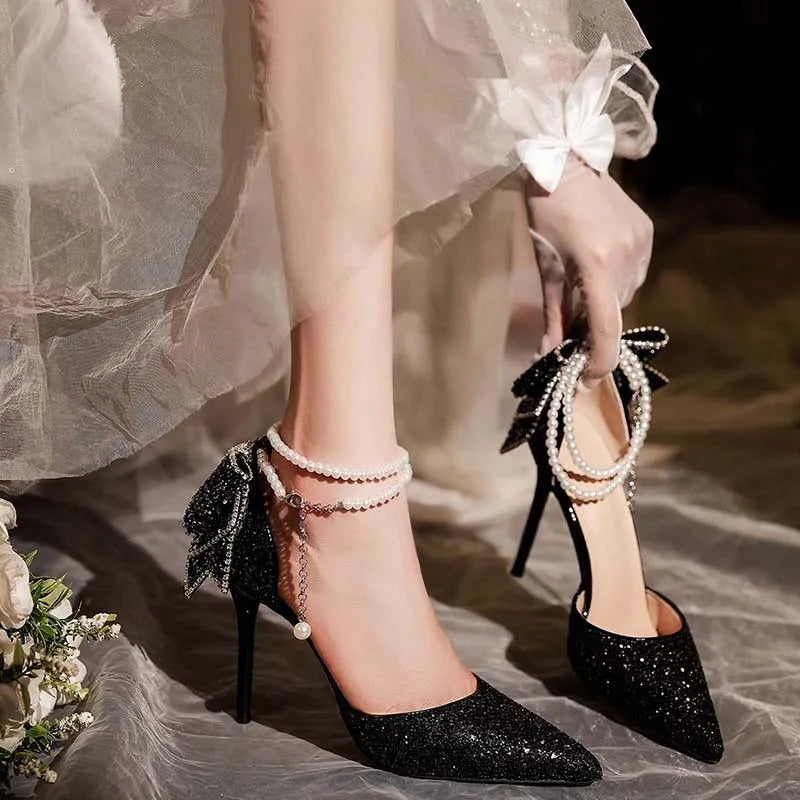 Sequin Bow Platform Pumps