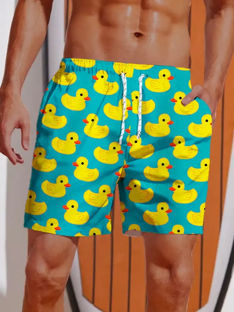 Yellow Duck 3D Print Swim Trunks
