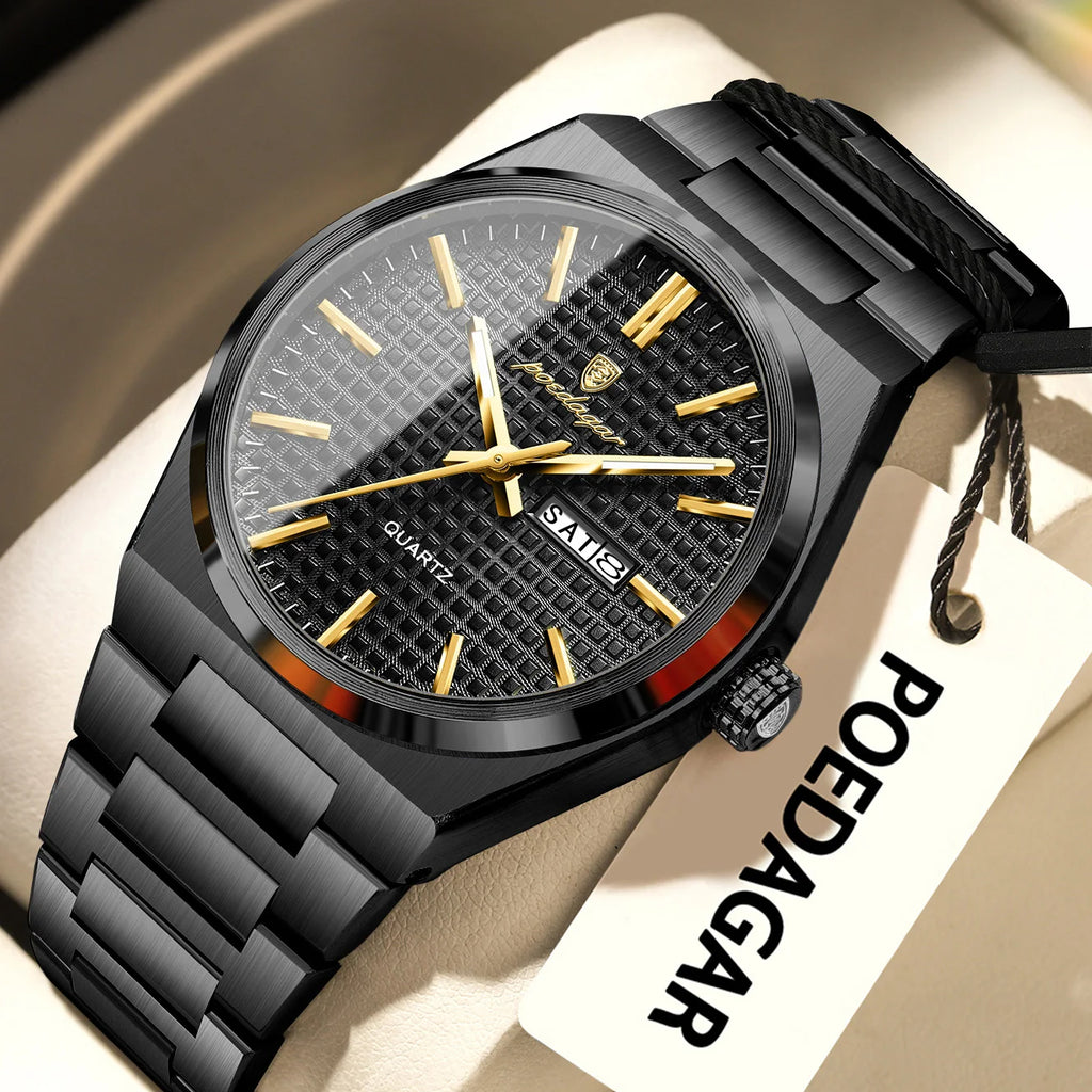 POEDAGAR Silver Steel Quartz Watch