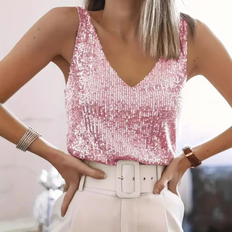 Sequin V-Neck Tank Top