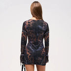 Leopard Print Slim Flare Sleeve Mini Dress