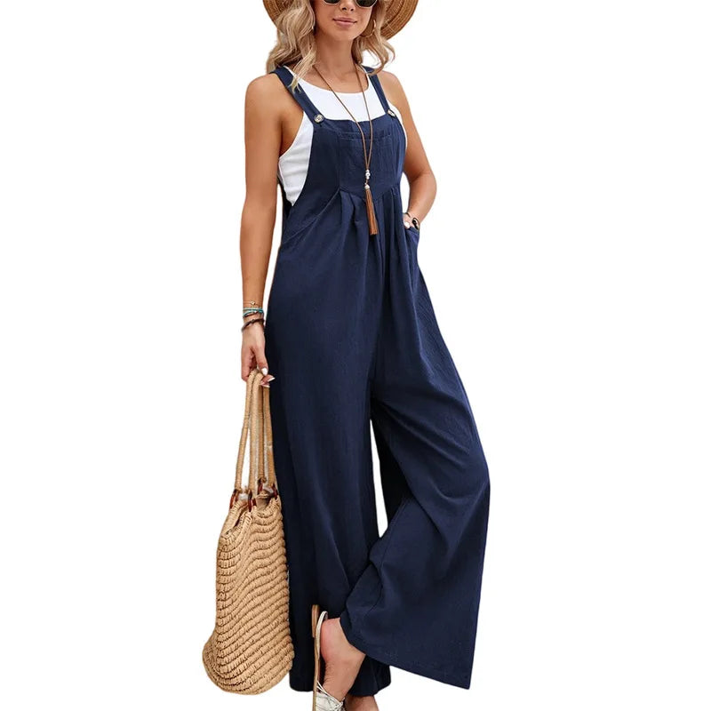 Casual Wide-Leg Cotton Linen Jumpsuit