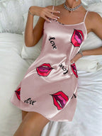 Butterfly Print Satin Nightgown