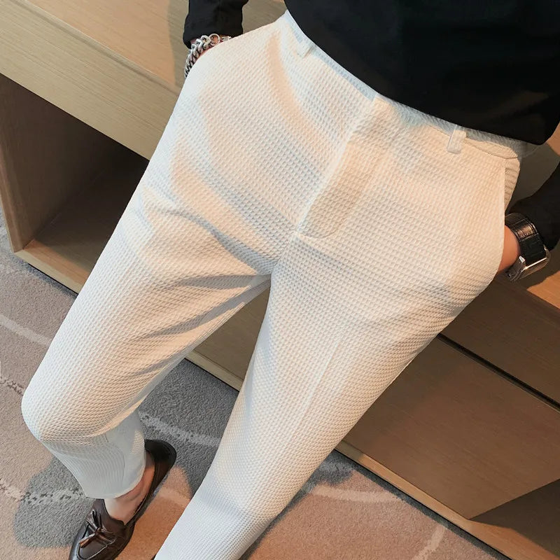 Waffle Stretch Slim Formal Trousers