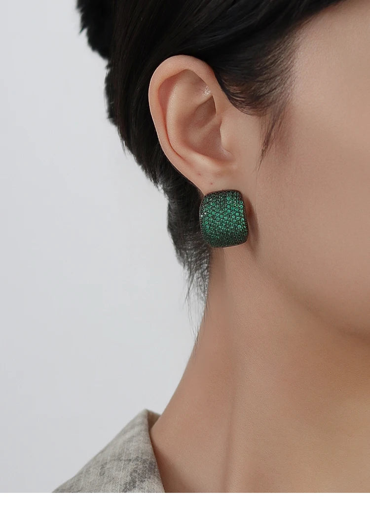 Geometric Zircon Clip Earrings
