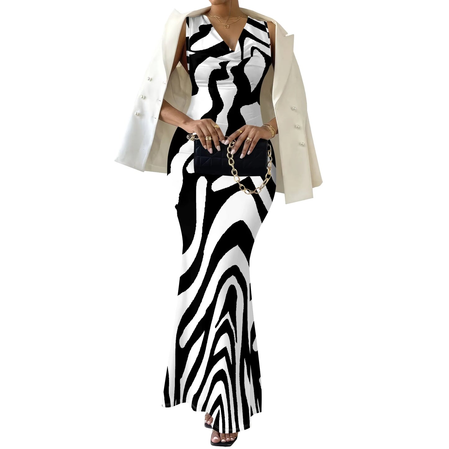 Women's Colorful Geometric Off-Shoulder Maxi Dress