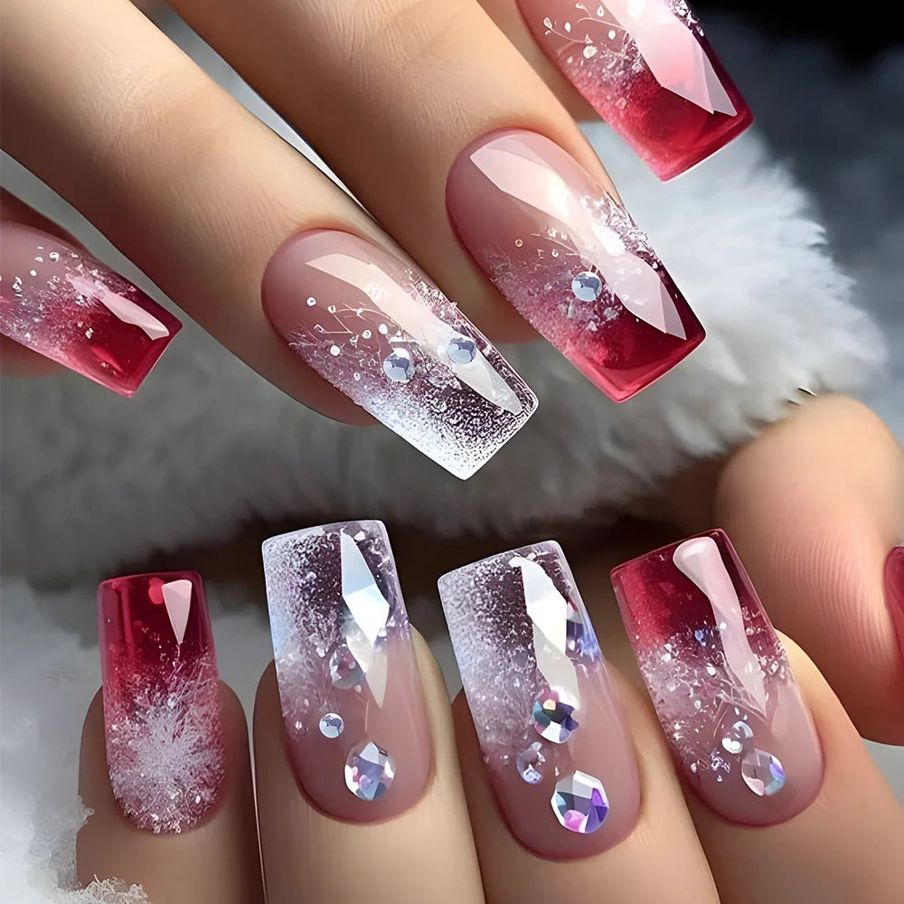 Mid-length French False Nails Leopard