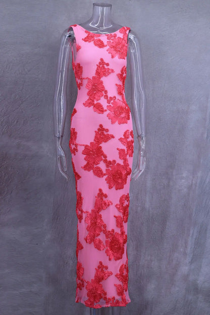 Sleeveless Floral Embroidered Maxi Dress