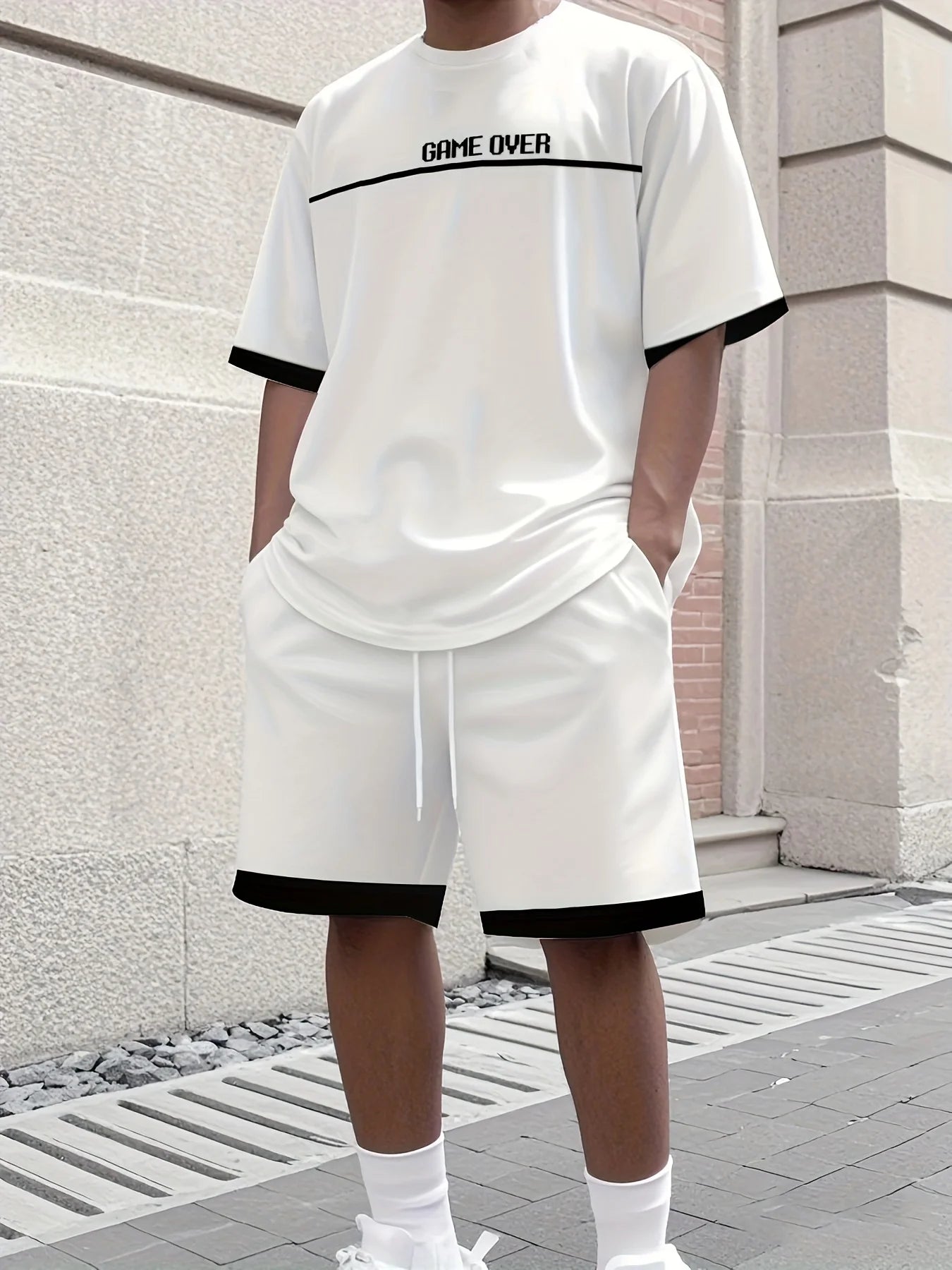 Striped Letter Sports Shorts Set