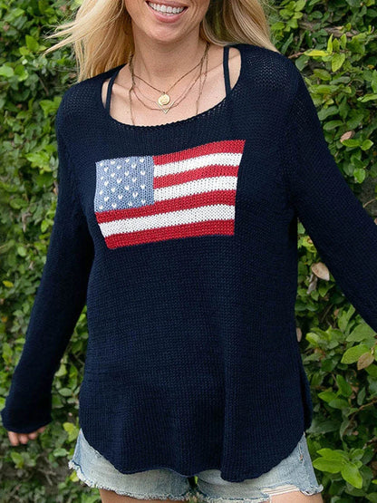 USA Flag Print Knit Sweater