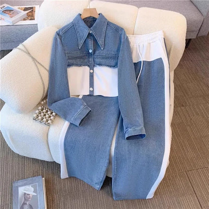 Denim Splice Pant Set