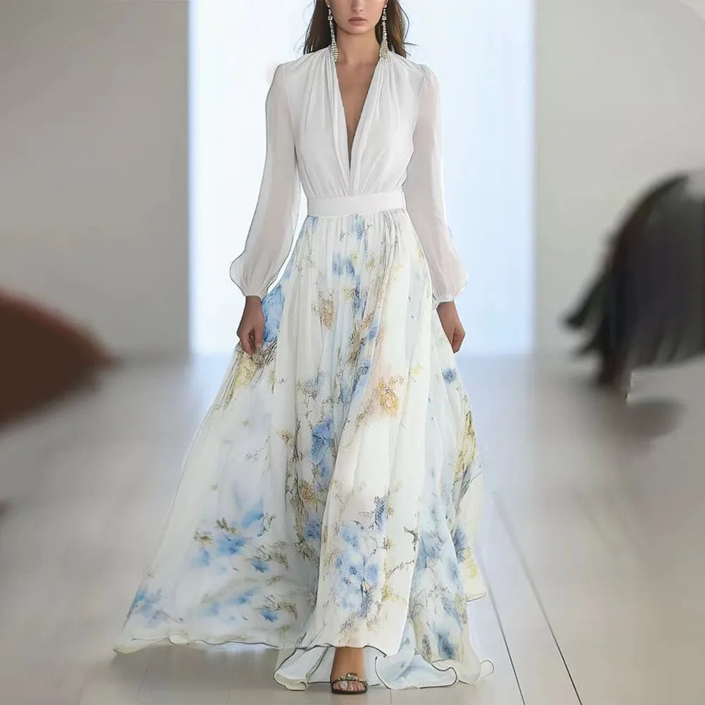 Floral Puff-Sleeve Maxi Dress