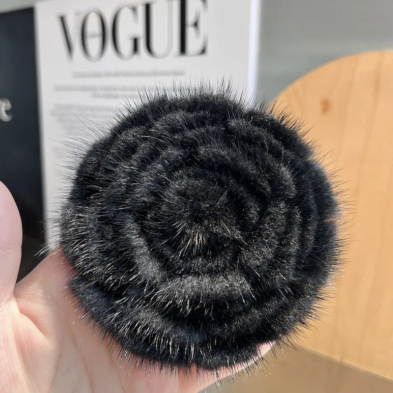 Real Mink Fur Flower Brooch