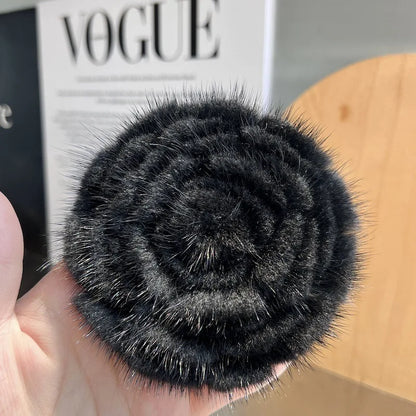 Real Mink Fur Flower Brooch