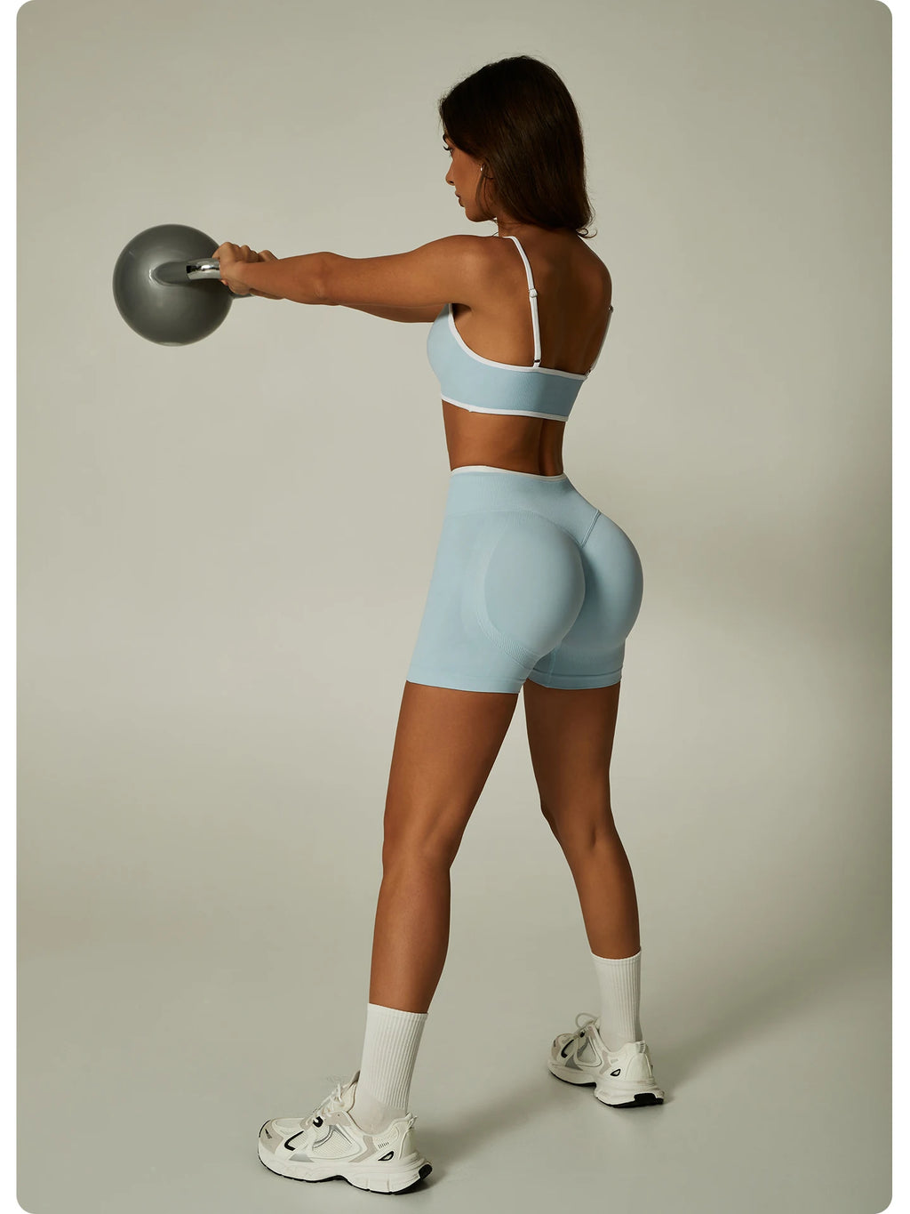 Nylon Solid Elastic Waist Two-Piece Yoga Set