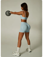 Nylon Solid Elastic Waist Two-Piece Yoga Set