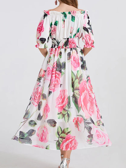 One-Shoulder Printed Swing Dress