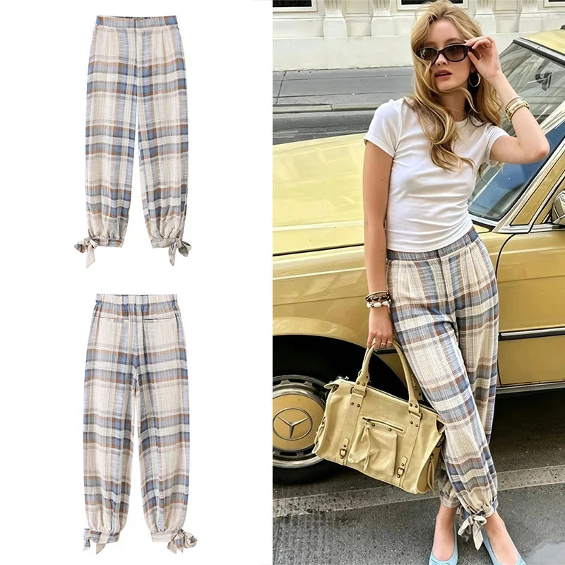 Guobioziy Mesh Bow Straight-Leg Pants