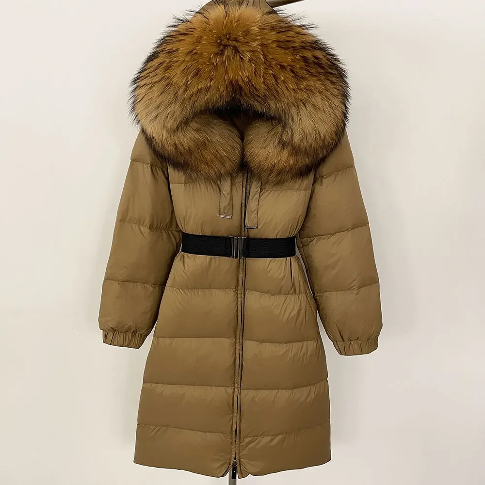Women’s White Duck Down Puffer Coat with Real Fur Hood