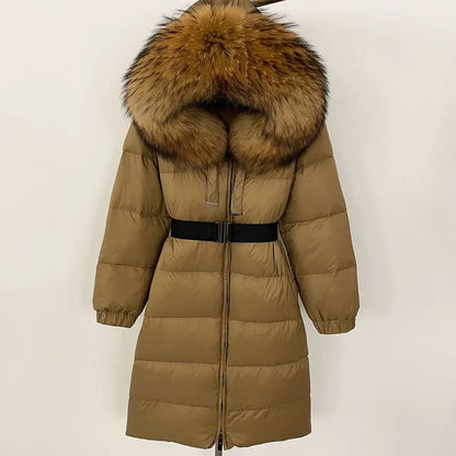 Women’s White Duck Down Puffer Coat with Real Fur Hood