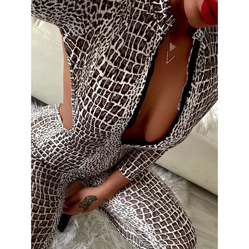 Silver Snakeskin Backless Sporty Jumpsuit