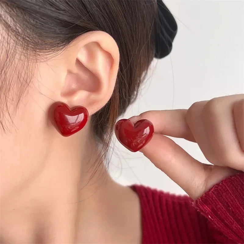 Red Heart Stud Earrings