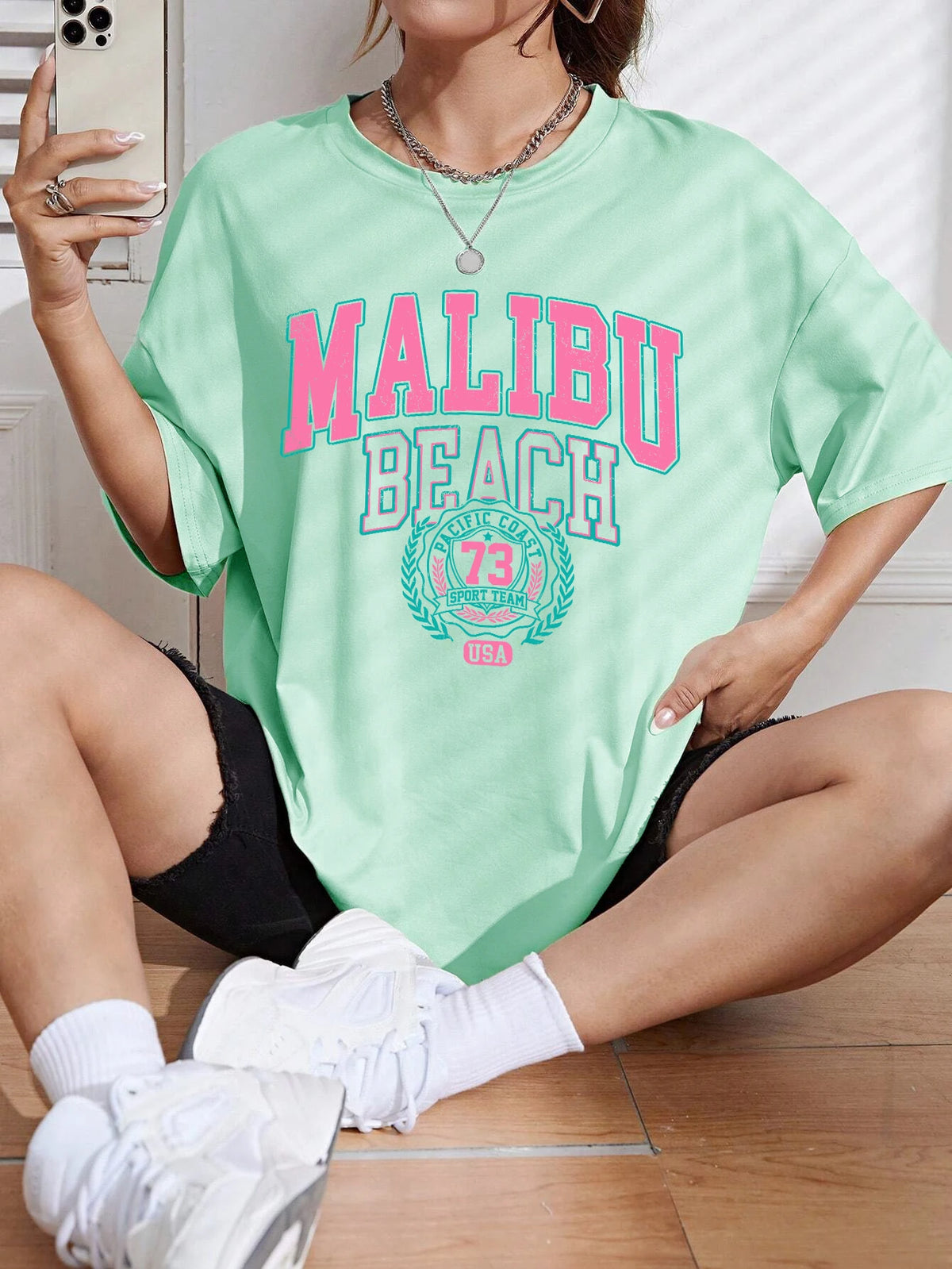 Malibu Beach Letter Print T-Shirt