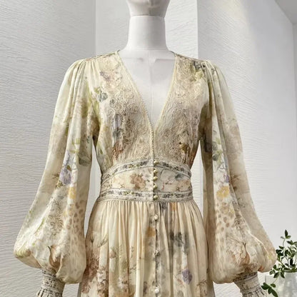 Elegant Lace Patchwork Midi Dress