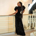 Sequin Puff-Sleeve Mermaid Dress