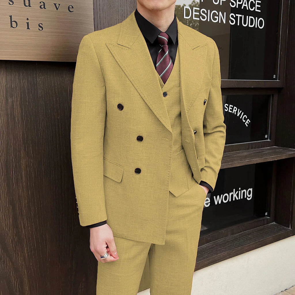 British Linen Slim Groom Suit Set