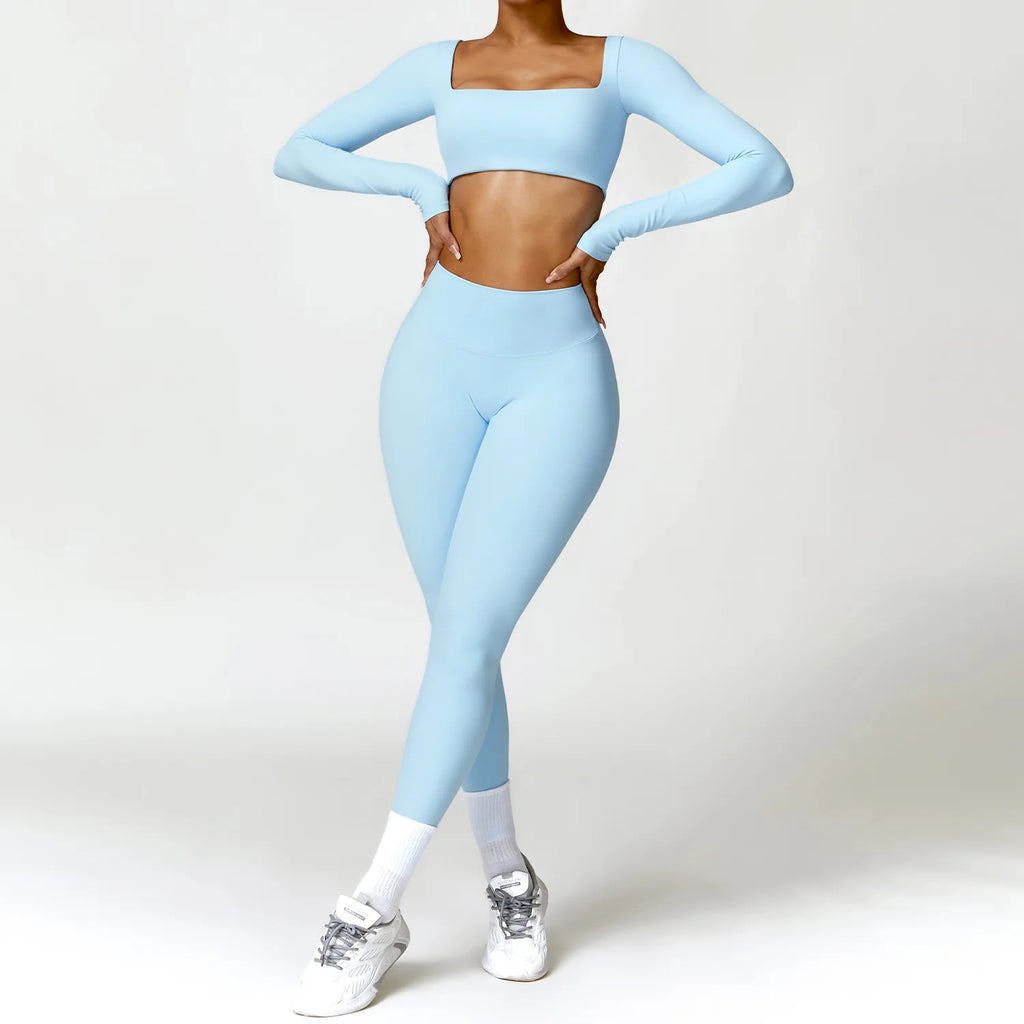 Nylon Solid Long Sleeve Two-Piece Yoga Set