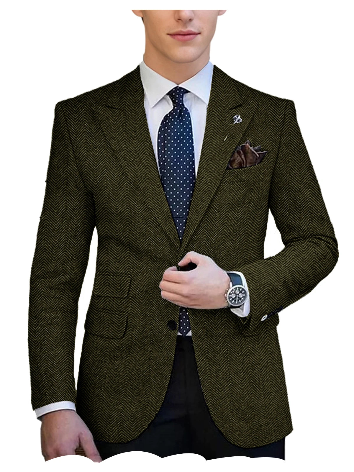 Herringbone Tweed Single-Breasted Blazer