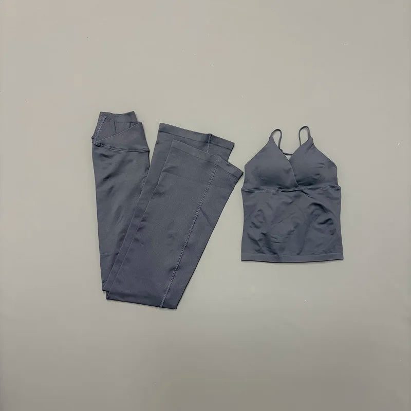 Nylon Solid Sleeveless True-To-Size Fit Two-Piece Yoga Set